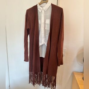 CRUSH CASHMERE RIVA FRINGE CARDIGAN Brown